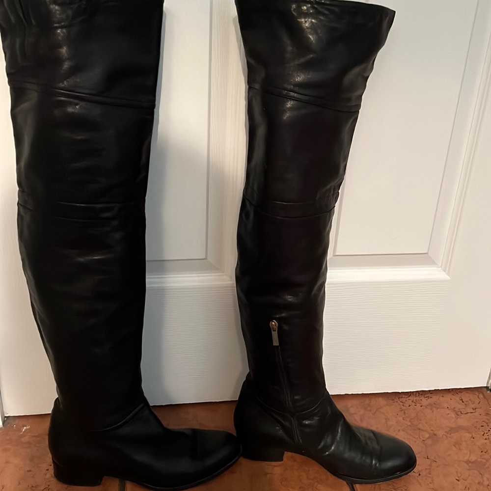 Jimmy choo over the knee black leather riding boots